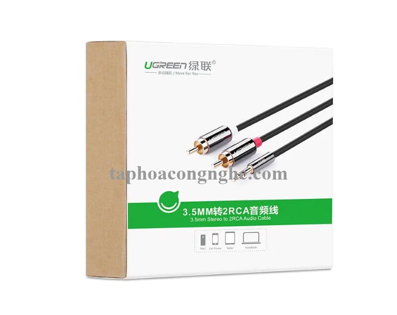 Ugreen 10591 5M màu Đen Cáp âm thanh 2 đầu Bông sen sang 3.5mm Dương mạ vàng AV116 30010591